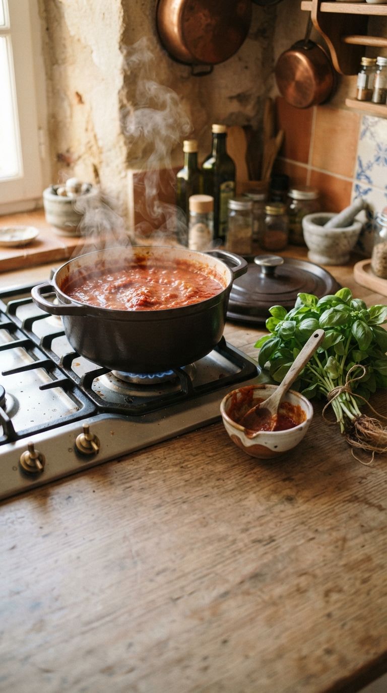 Sugo di pomodoro sul fuoco